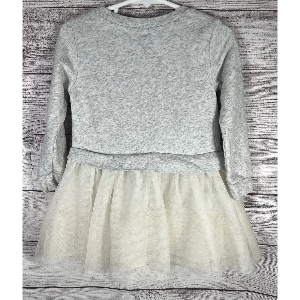 Old Navy Girls 2T Dress Tutu Sequin Long Sleeve Gray Gold Hearts
